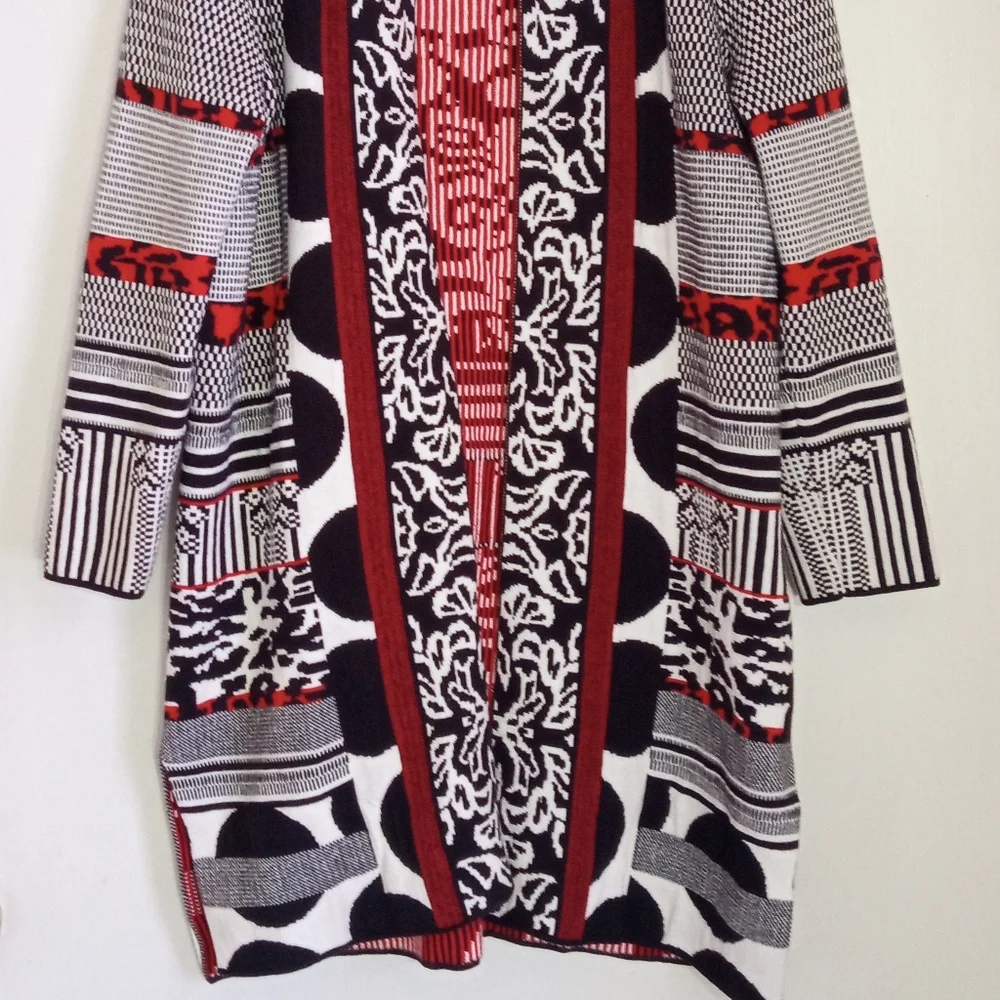 Chico's Black and Red Mixed Patterned Cardigan - Picture 2 of 10